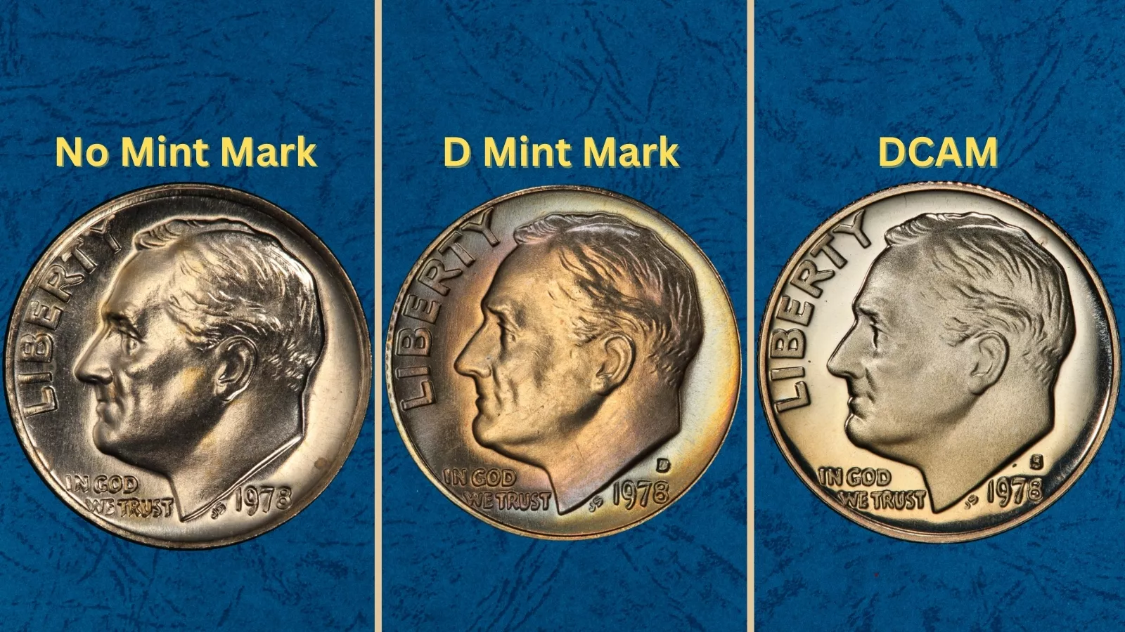 Group of 1978 Roosevelt dimes from Philadelphia and Denver mints showing typical circulated and uncirculated grades